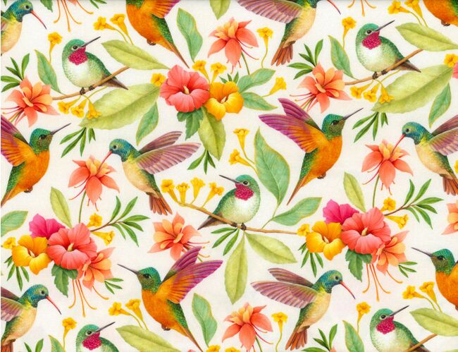 Hummingbird Floral Digital Print Multi