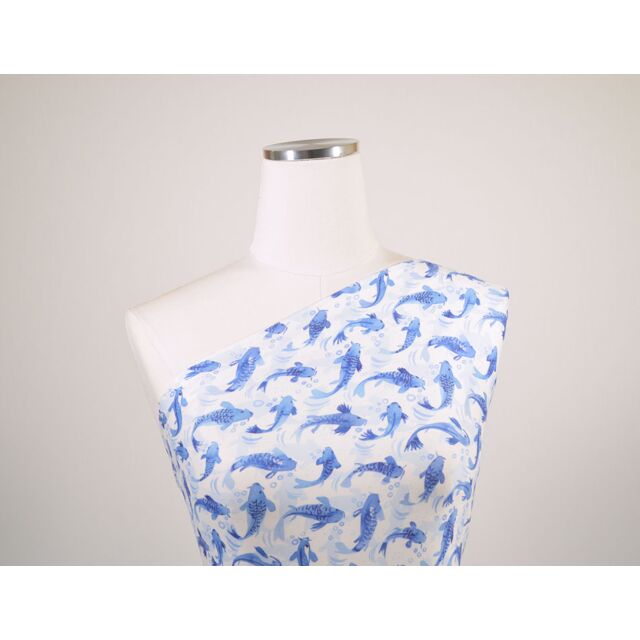 Koi Dance Double Brushed Poly Knit Blue & White