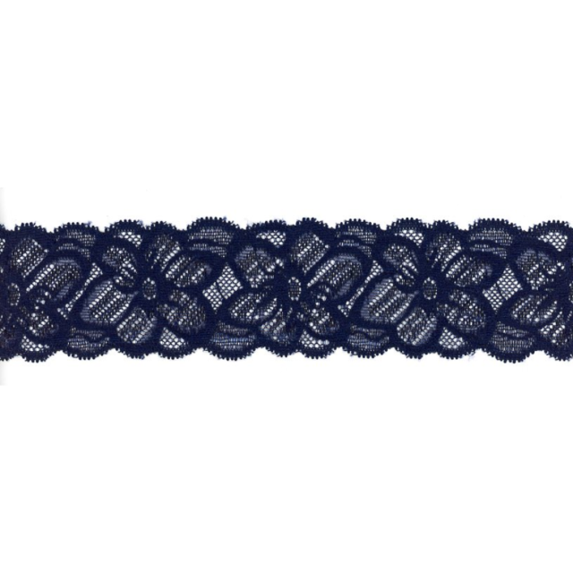2" Floral Elastic Lace Navy
