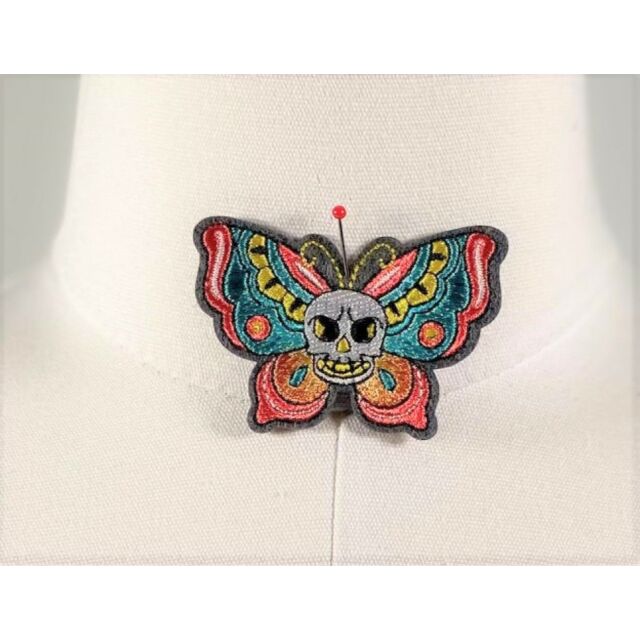 Tattoo Skull Butterfly Applique Patch