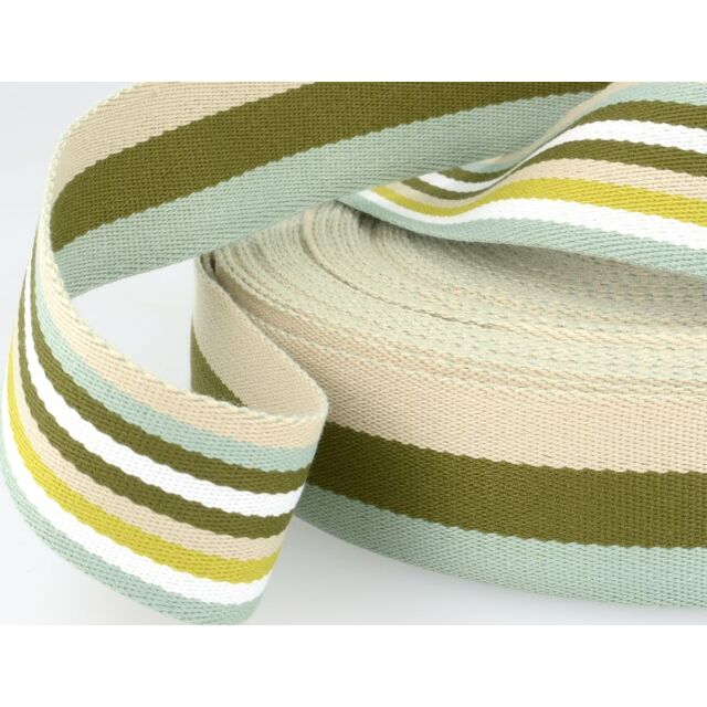 Double-Sided Striped Poly Webbing 1.5" Green/Tan