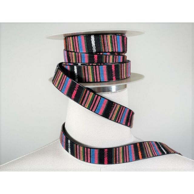 Striped Double Sided Webbing 1" Pink & Black