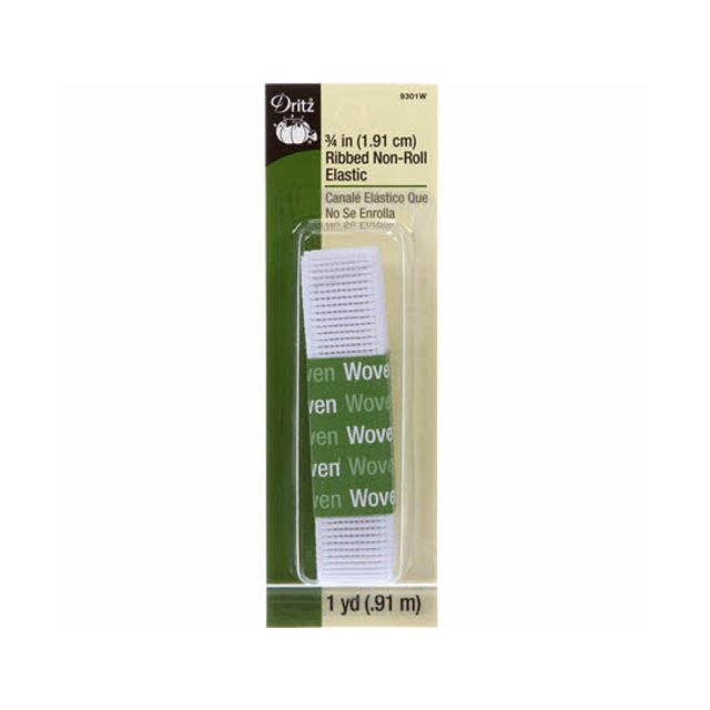 3/4" Ribbed Non-Roll Elastic White 9301W