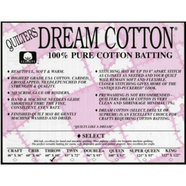 Quilters Dream Pure Cotton Batting Throw