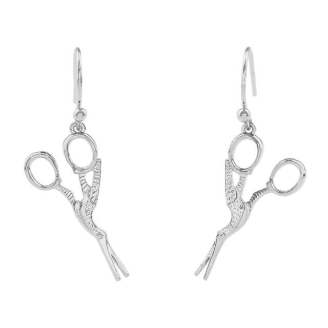 Stork Scissor Earrings Silver Tone