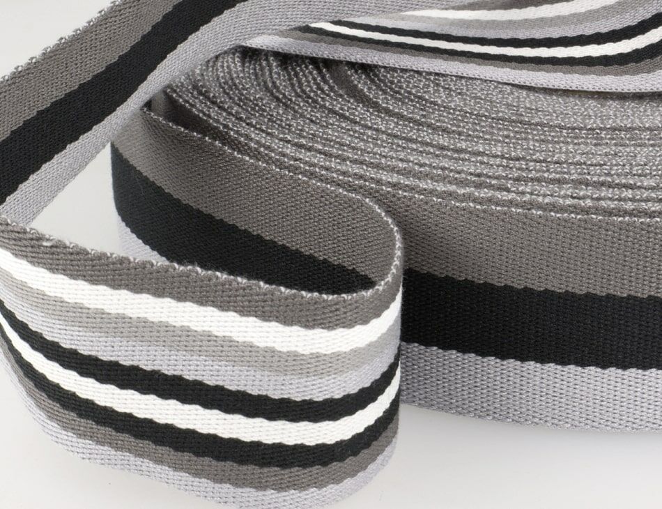Double-Sided Striped Poly Webbing 1.5 Black/Grey | Harts Fabric