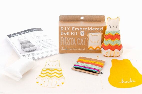 Kiriki Press DIY Embroidered Doll Kit Fiesta Cat | Harts Fabric