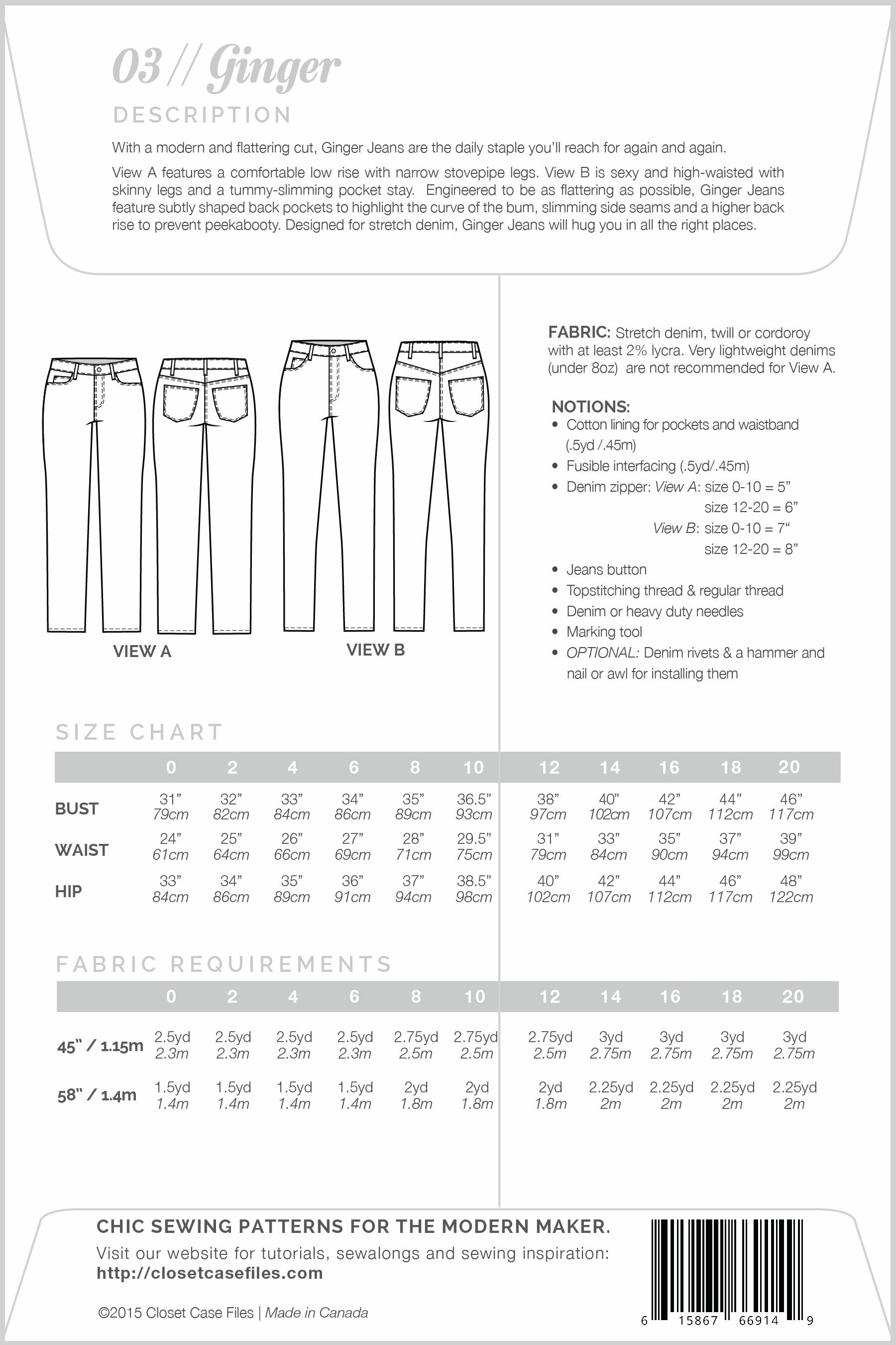 Closet Core Ginger Skinny Jeans Pattern | Harts Fabric