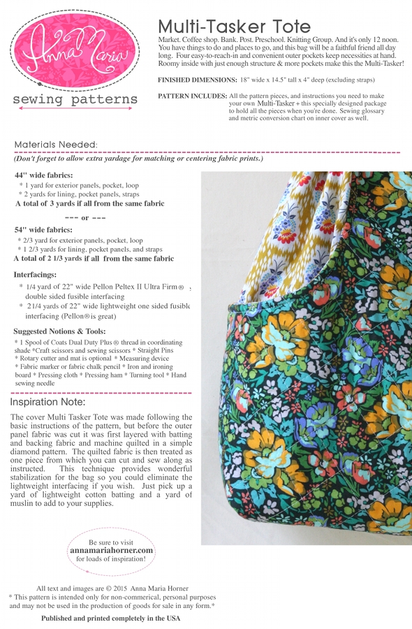 Anna Maria Horner Multi-Tasker Tote Bag Sewing Pattern | Harts Fabric